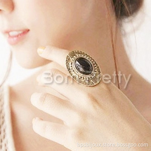 1pc Fashion Simple Oval Retro Big Rhinestone Ancient Ring